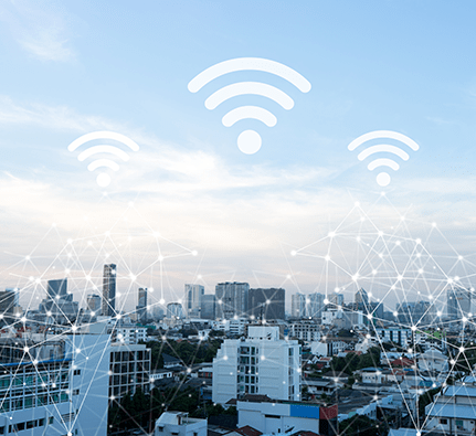 Cityscape connected line with wifi sign